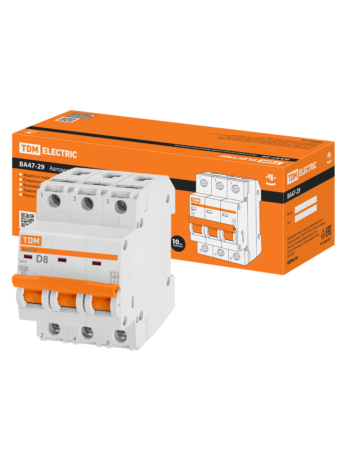 Intr. auto.ВА47-29 3Р 8А 4,5кА х-ка D TDM