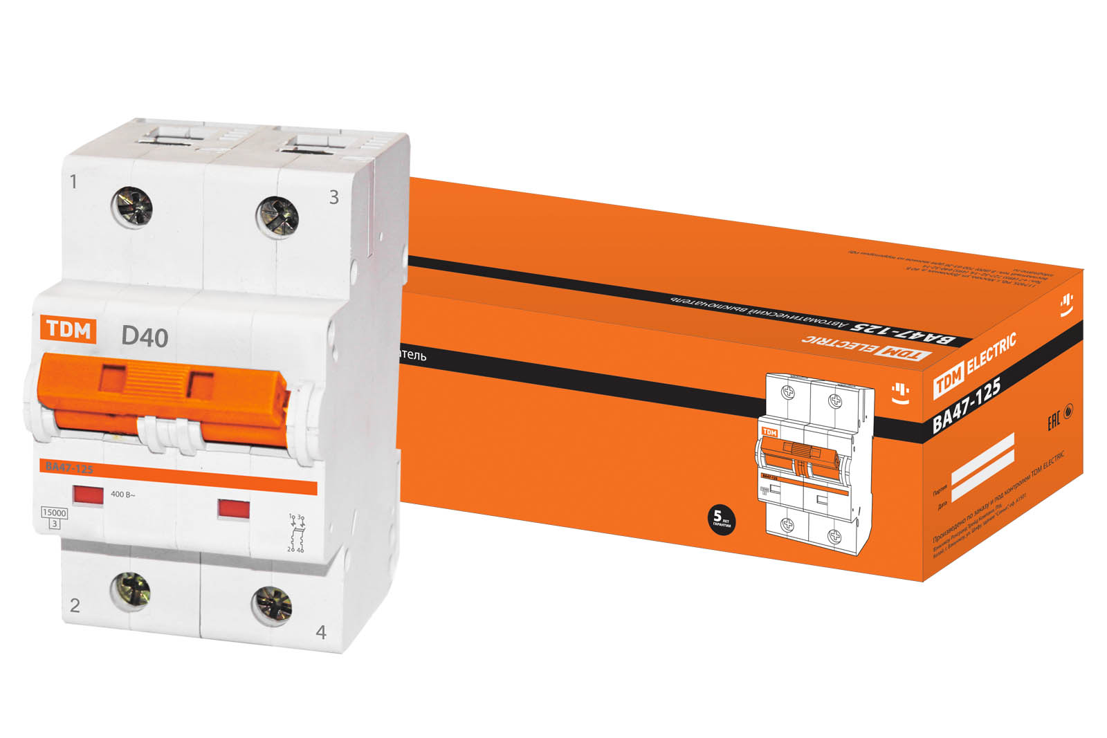 Întrerupător automat ВА47-125 2Р 40A 15kA cablaj D TDM(SQ0208-0019)