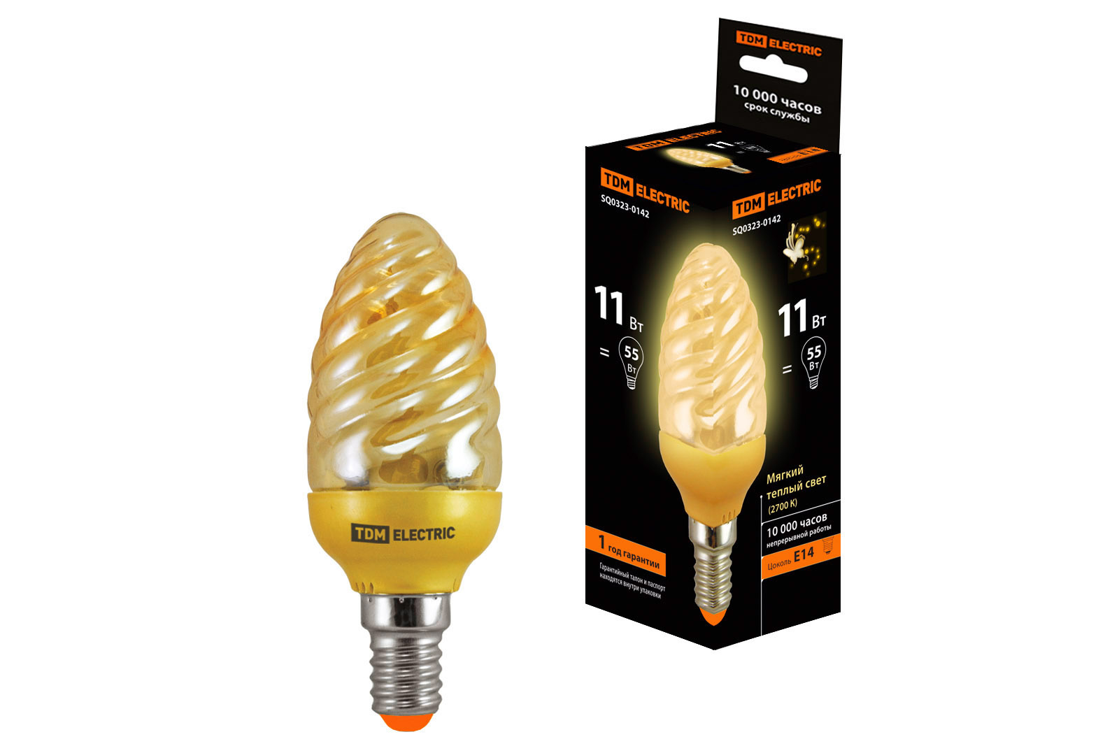 Lampa cu consum redus КЛЛ-СGT-11 Вт-2700 К–Е14 TDM (lumânare răsucită aurie) (mini)(SQ0323-0142)