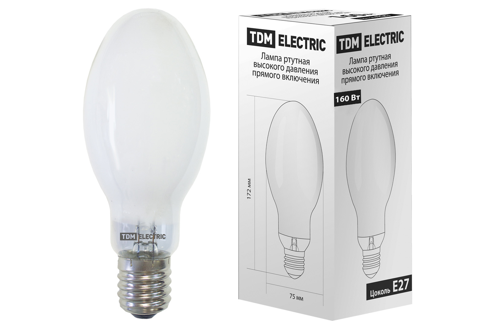Lampa cu mercur de înaltă presiune cu aprindere directă ДРВ 160 Вт Е27 TDM