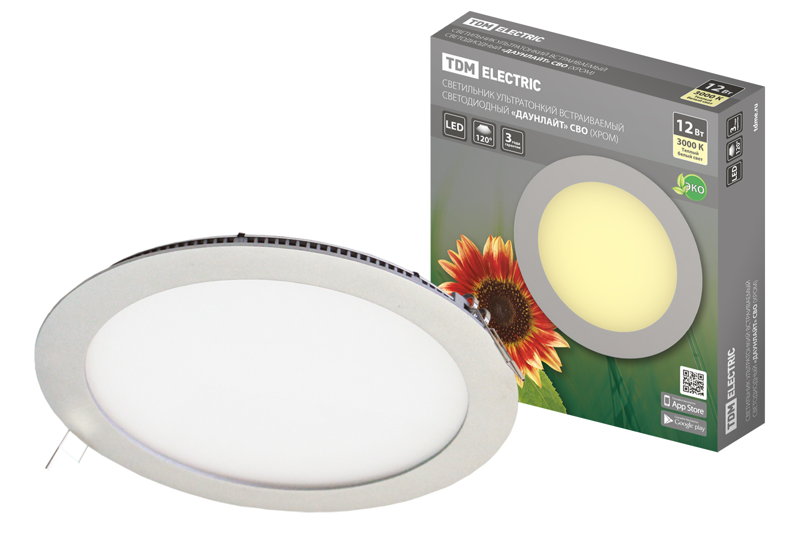 Lumină ultra subțire încastrabilă cu LED „Downlight” SVO (crom) 12 W 3000K TDM