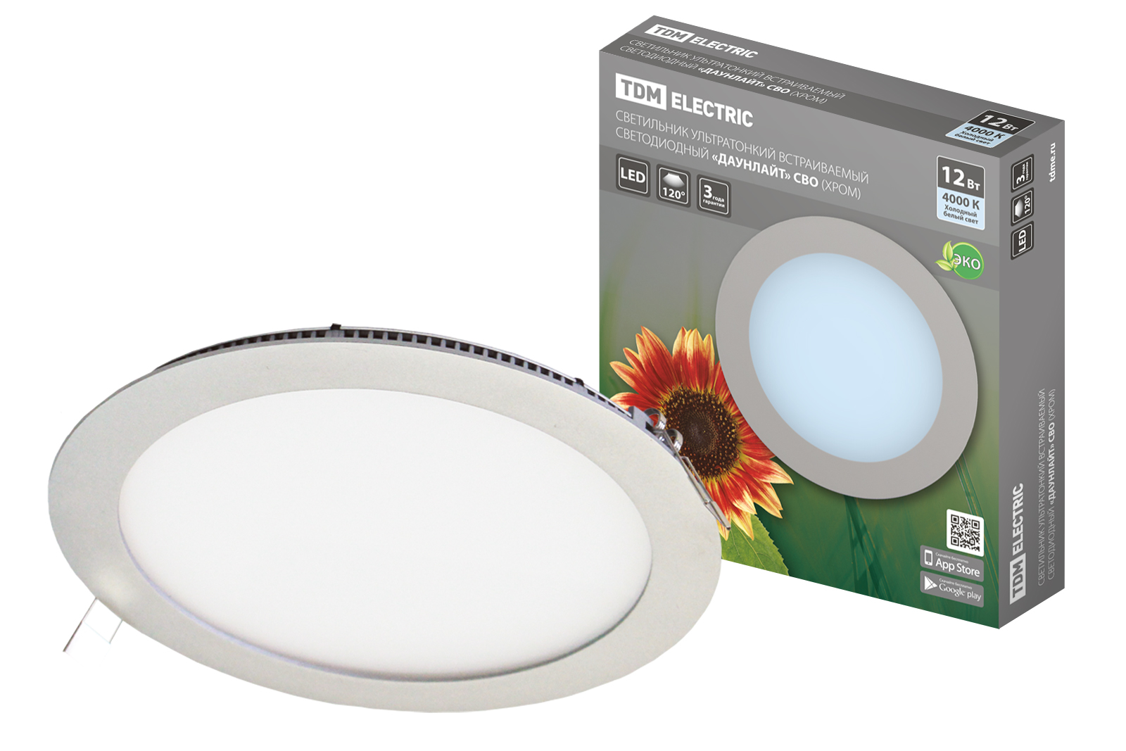 Lumină ultra subțire încastrabilă cu LED „Downlight” SVO (crom) 12 W 4000K TDM