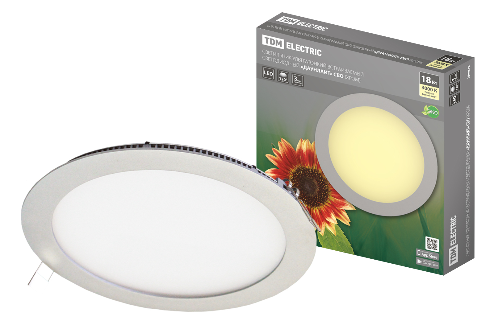 Lumină ultra subțire încastrabilă cu LED „Downlight” SVO (crom) 18 W 3000K TDM