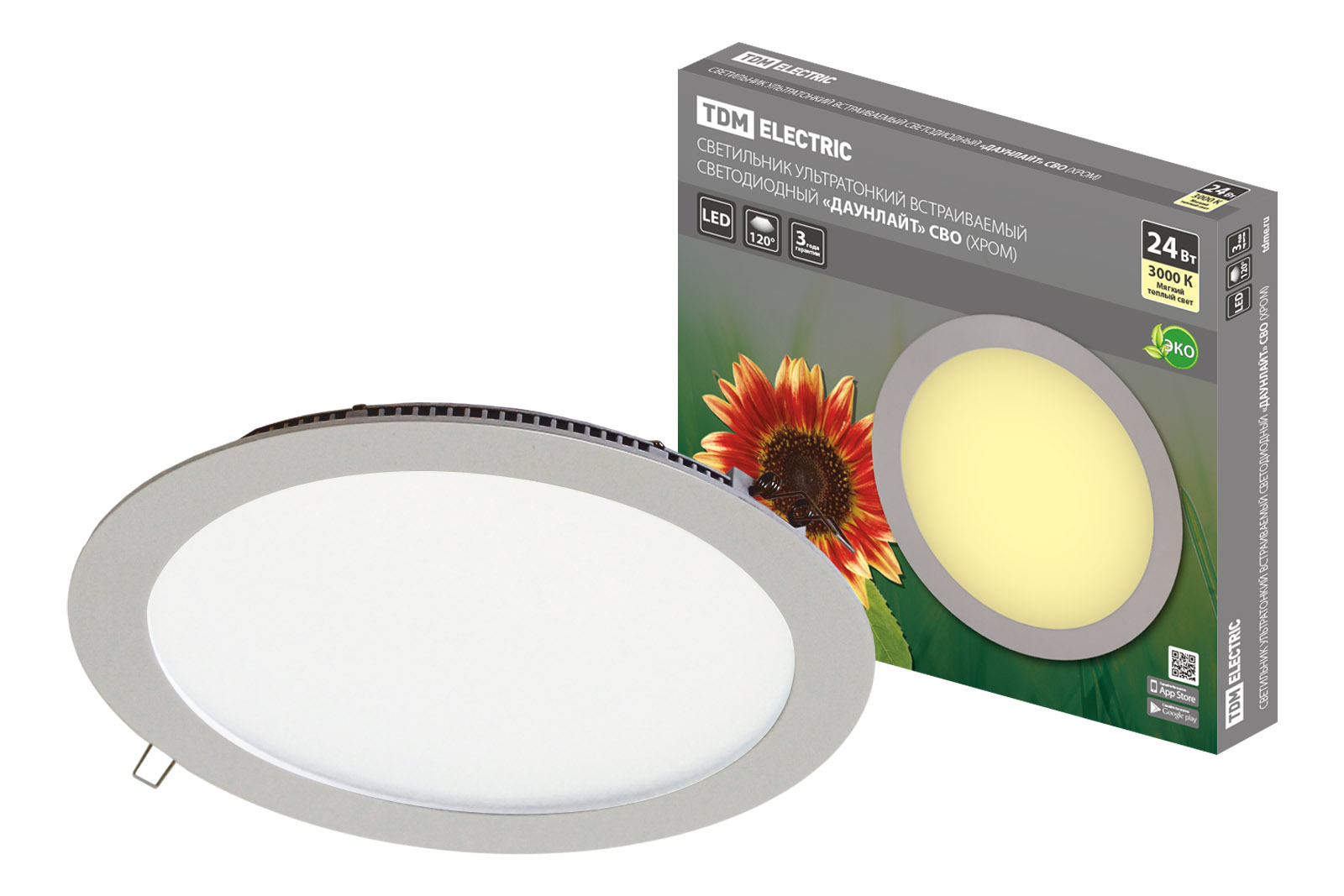 Lumină ultra subțire încastrabilă cu LED „Downlight” SVO (crom) 24 W 3000K TDM