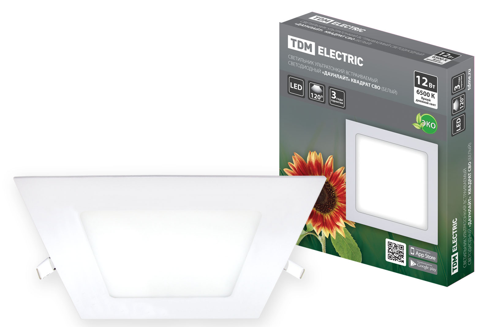 Lumină LED ultra-subțire încastrabilă "Downlight" pătrat SVO (alb) 12W 6500K TDM
