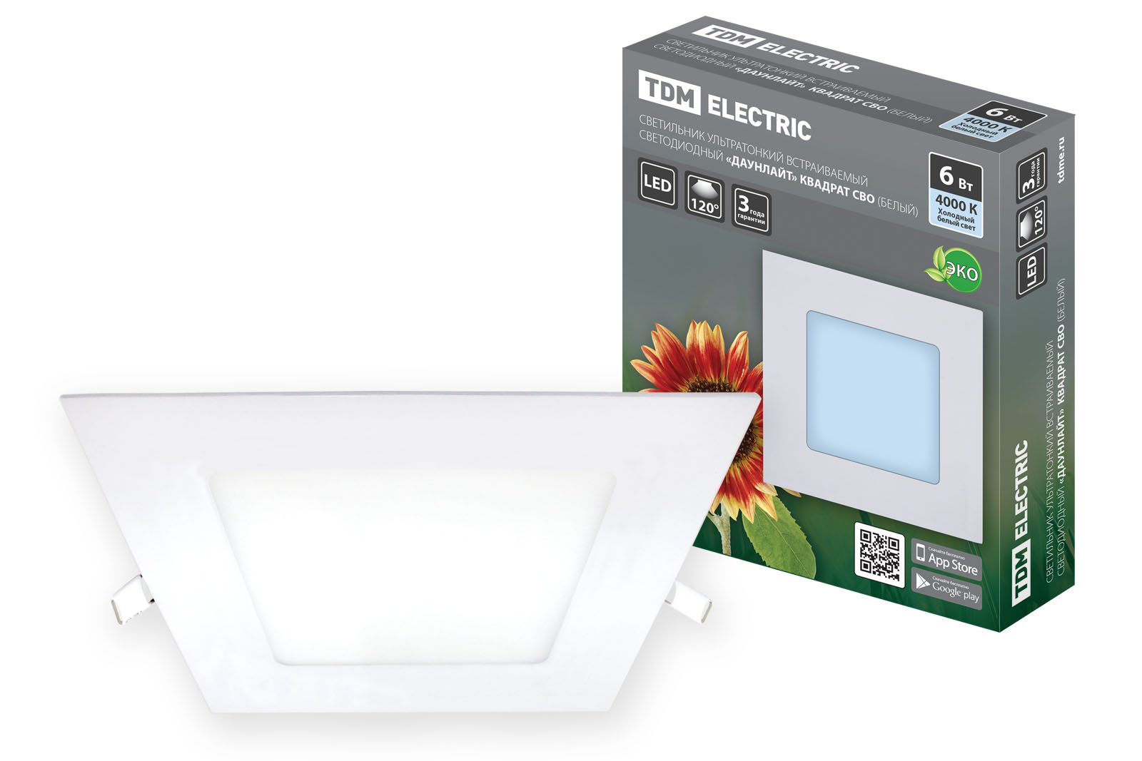 Lumină ultra subțire încastrabilă LED „Downlight” pătrat SVO (alb) 6 W 4000K TDM