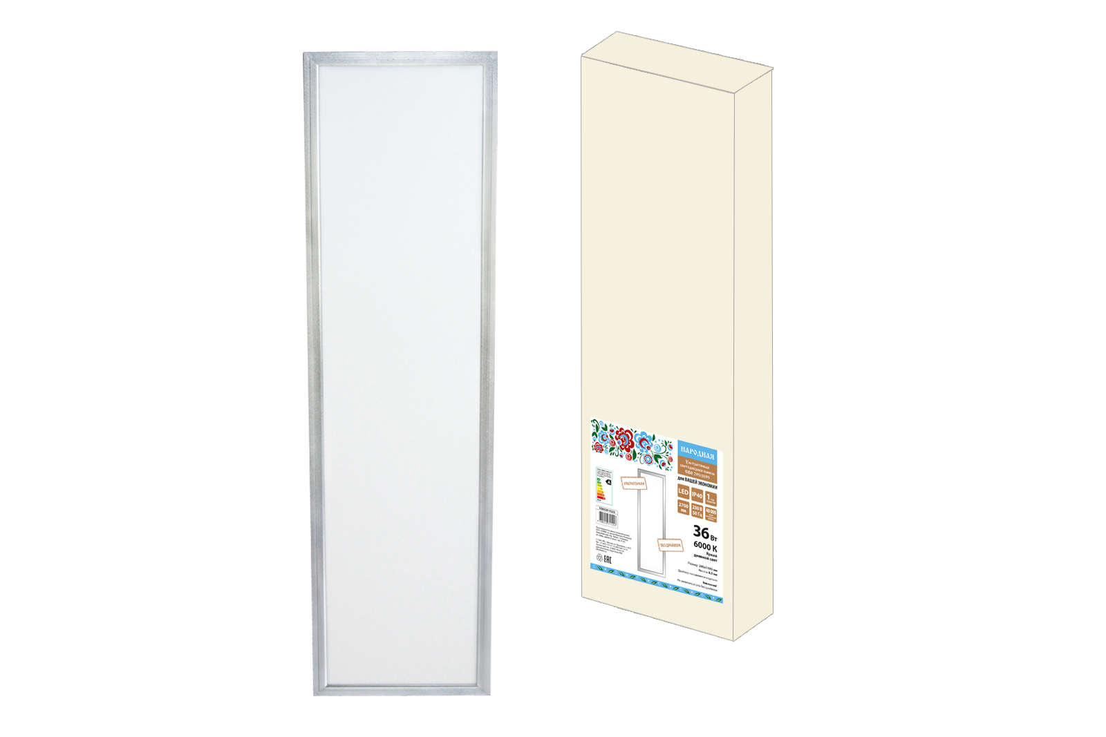 Panou LED ultra-subțire serie СВО 295 x1195, 36 W, 6000K, crom, Народна (fără driver)