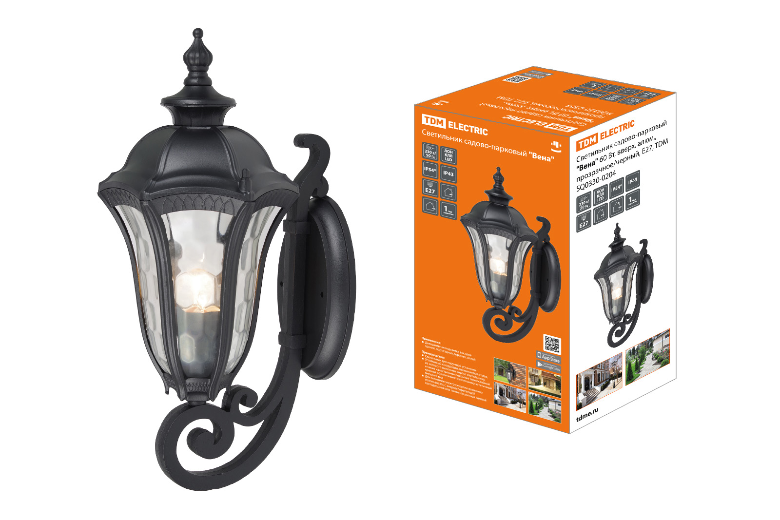 Lumină de grădină-parc "Вена" 60 Вt, în sus, alu., transparent/negru, Е27, TDM