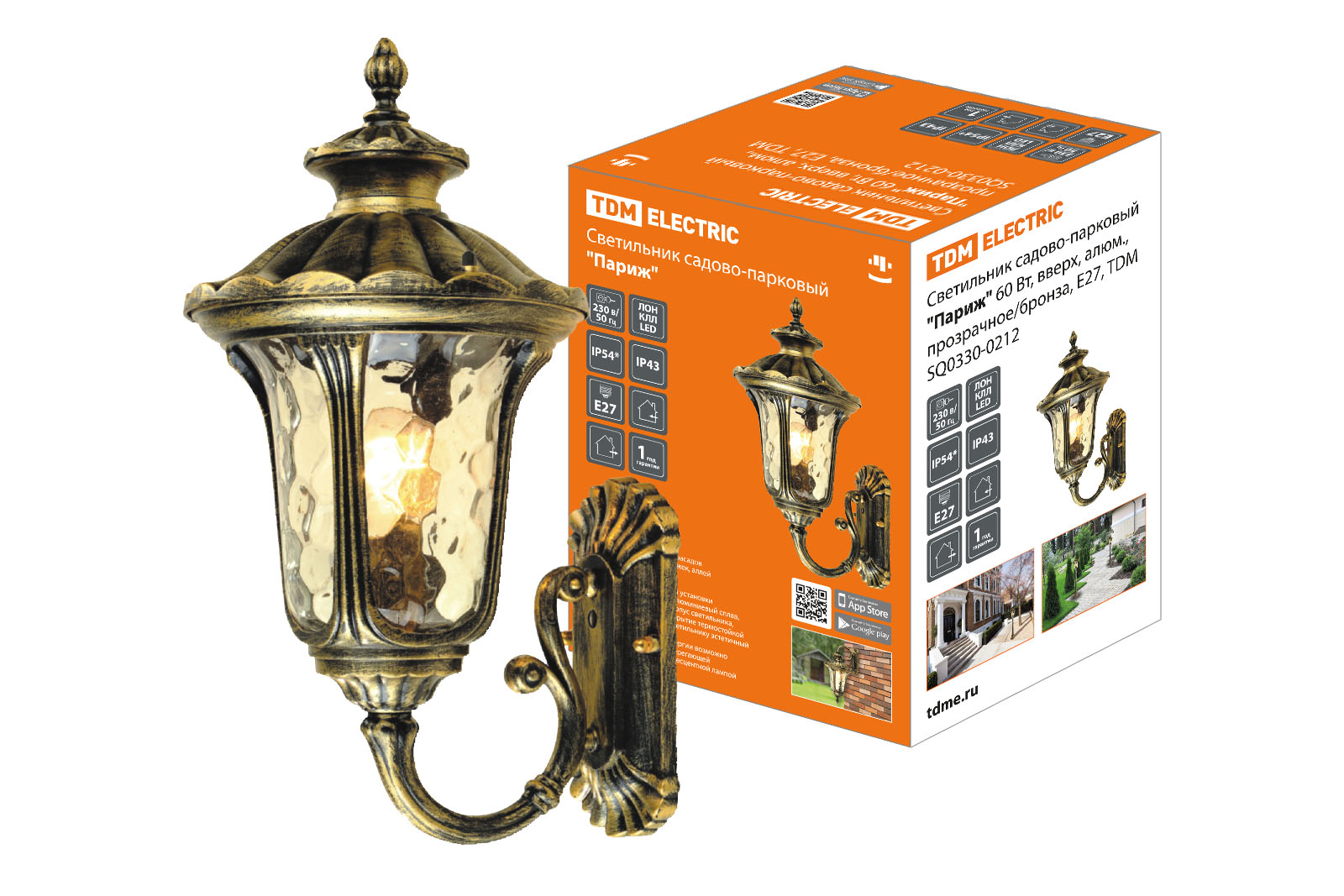 Lumină de grădină-parc "Париж" 60 Вt, în sus, alu., transparent/bronț, Е27, TDM
