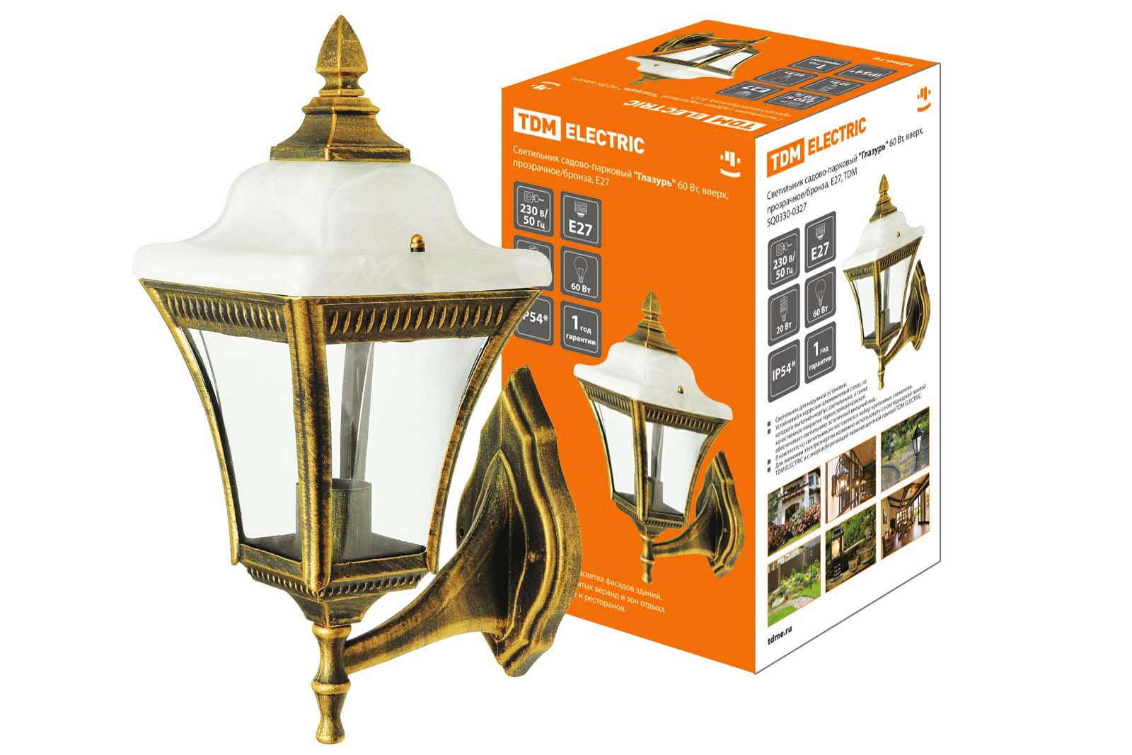 Lumină de grădină-parc "Глазурь" 60 Вt, în sus, transparent/bronț, Е27, TDM