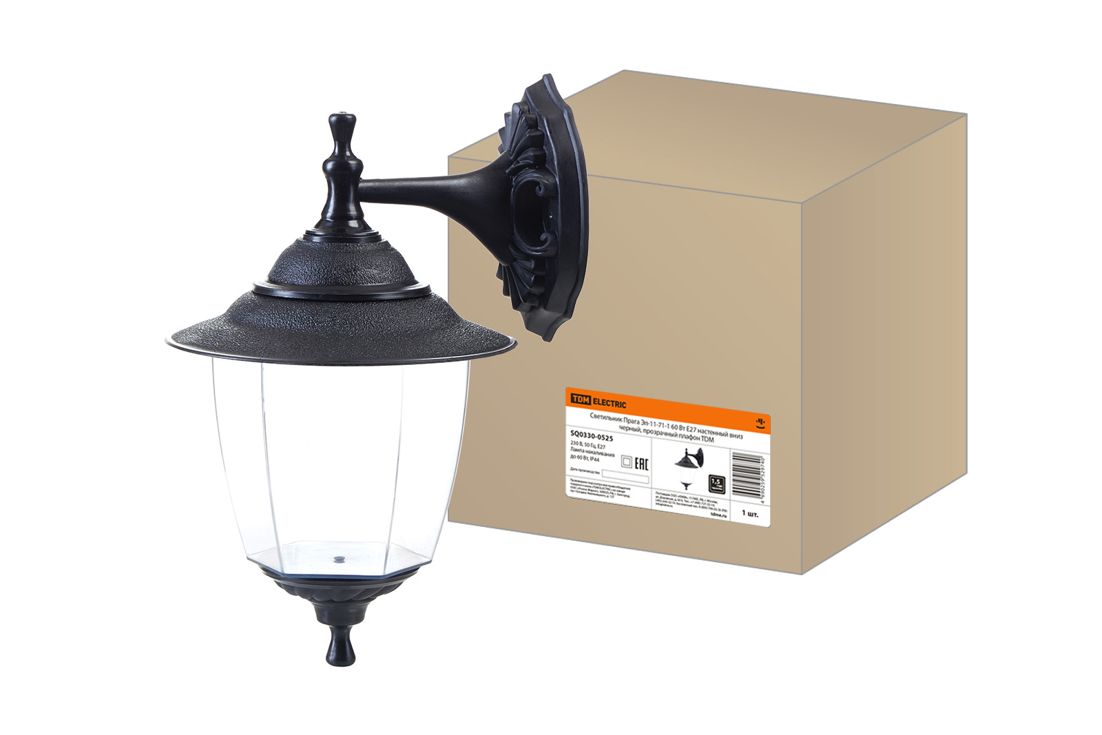 Lumină Pragă El-11-71-1 60 W E27 de perete în jos negru, abajur transparent TDM