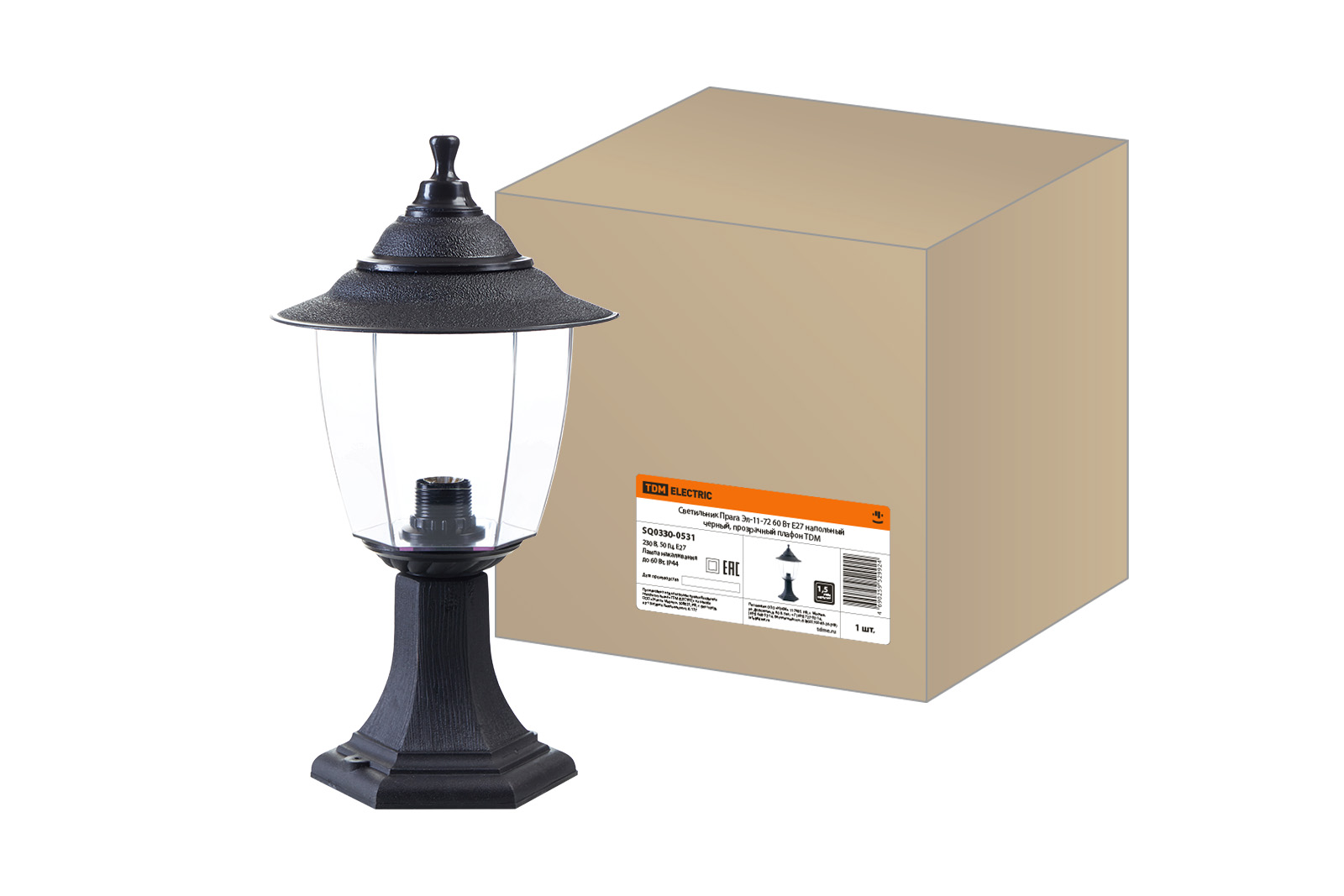 Lumină Praga El-11-72 60 W E27 de podea negru, abajur transparent TDM
