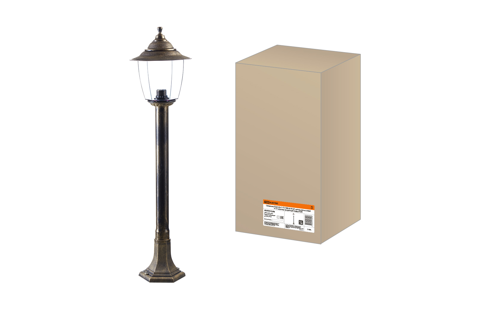 Lumină Praga El-11-73-100B 60 W E27 de podea pe suport h-1.0 m bronz, abajur transparent TDM