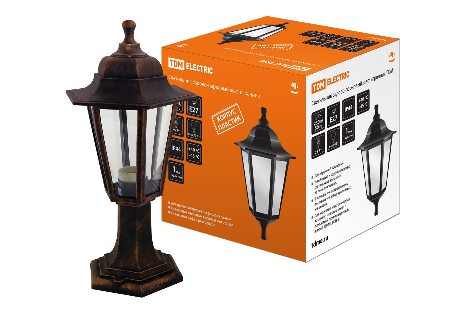 Lumină de grădină-parc НТУ 06-60-001 șase fețe, stâlp, plastic, cupru TDM