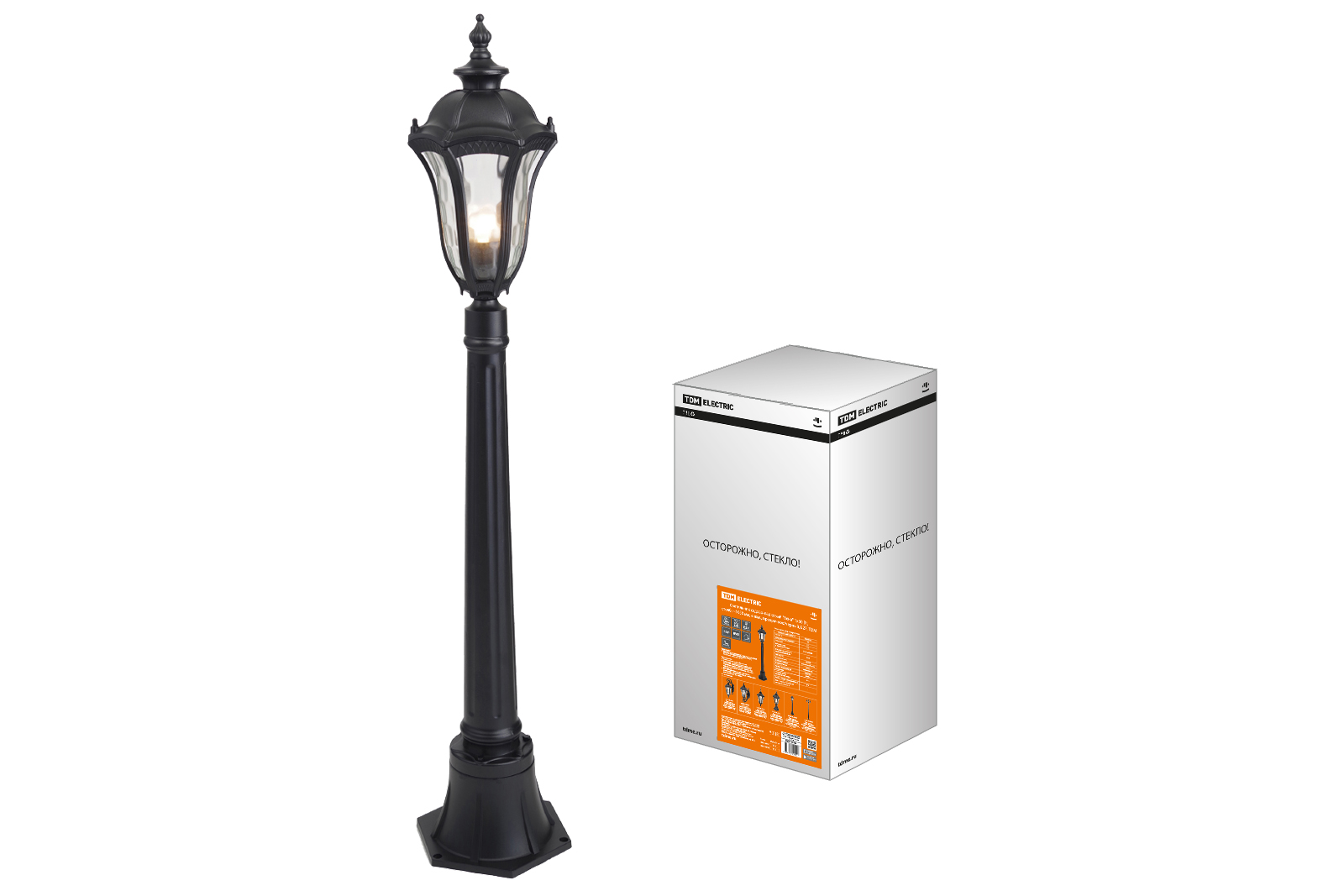 Lumină de grădină-parc "Viena" 1x60 W, stâlp, H1050 mm, alum., transparent/negru, E27, TDM