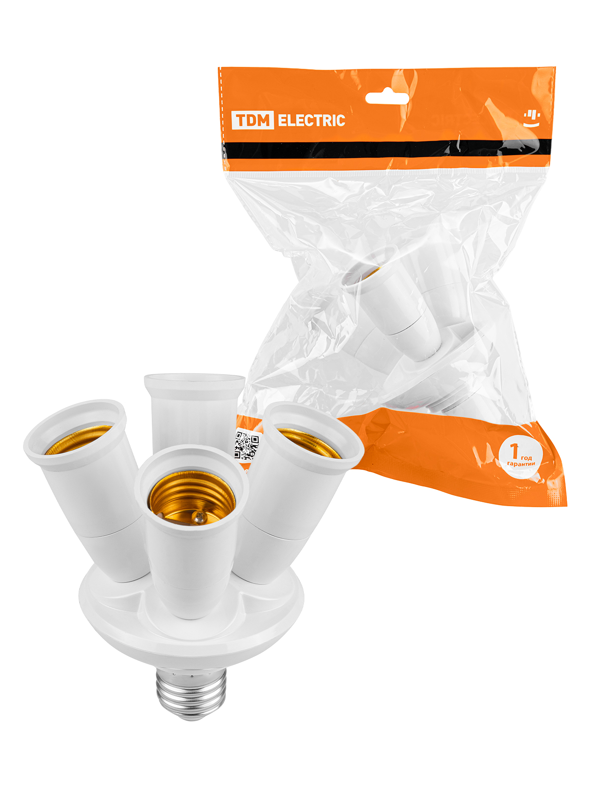 Adaptor E27-4xE27, îngust, alb, TDM