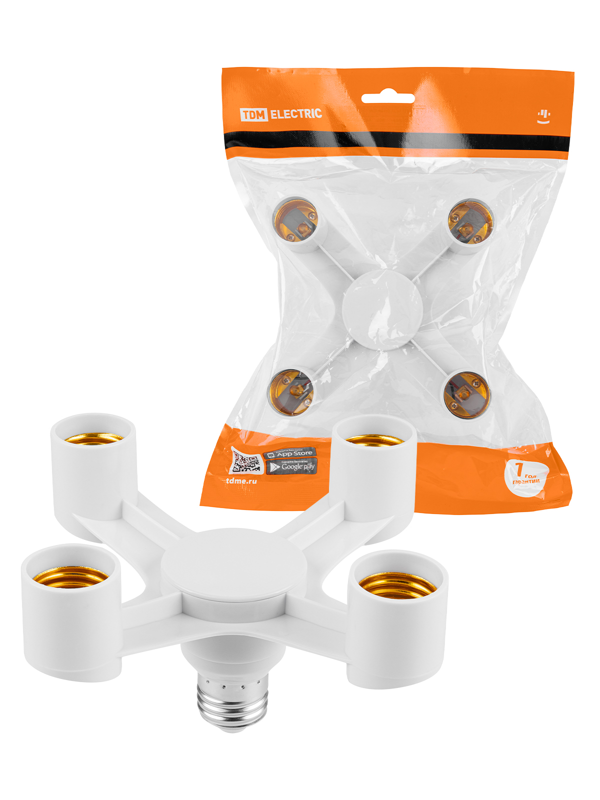 Adaptor E27-4xE27, alb, TDM