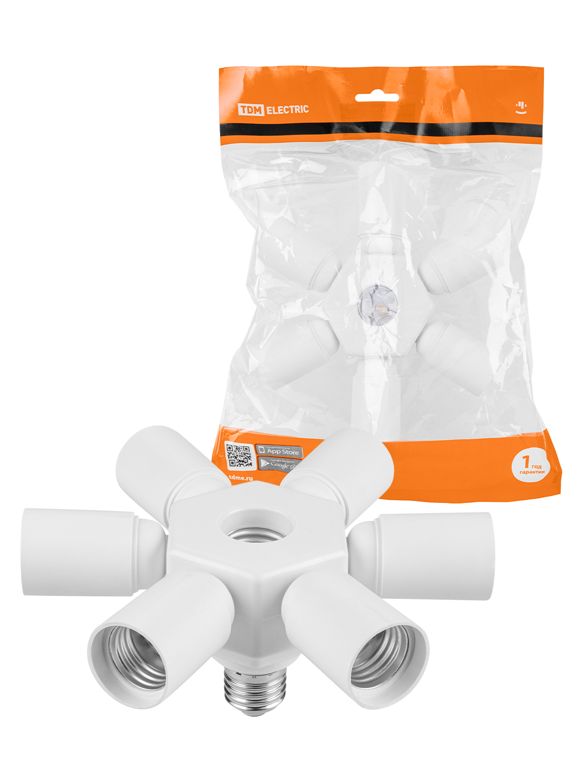 Adaptor E27-6(+1)xE27, alb, TDM