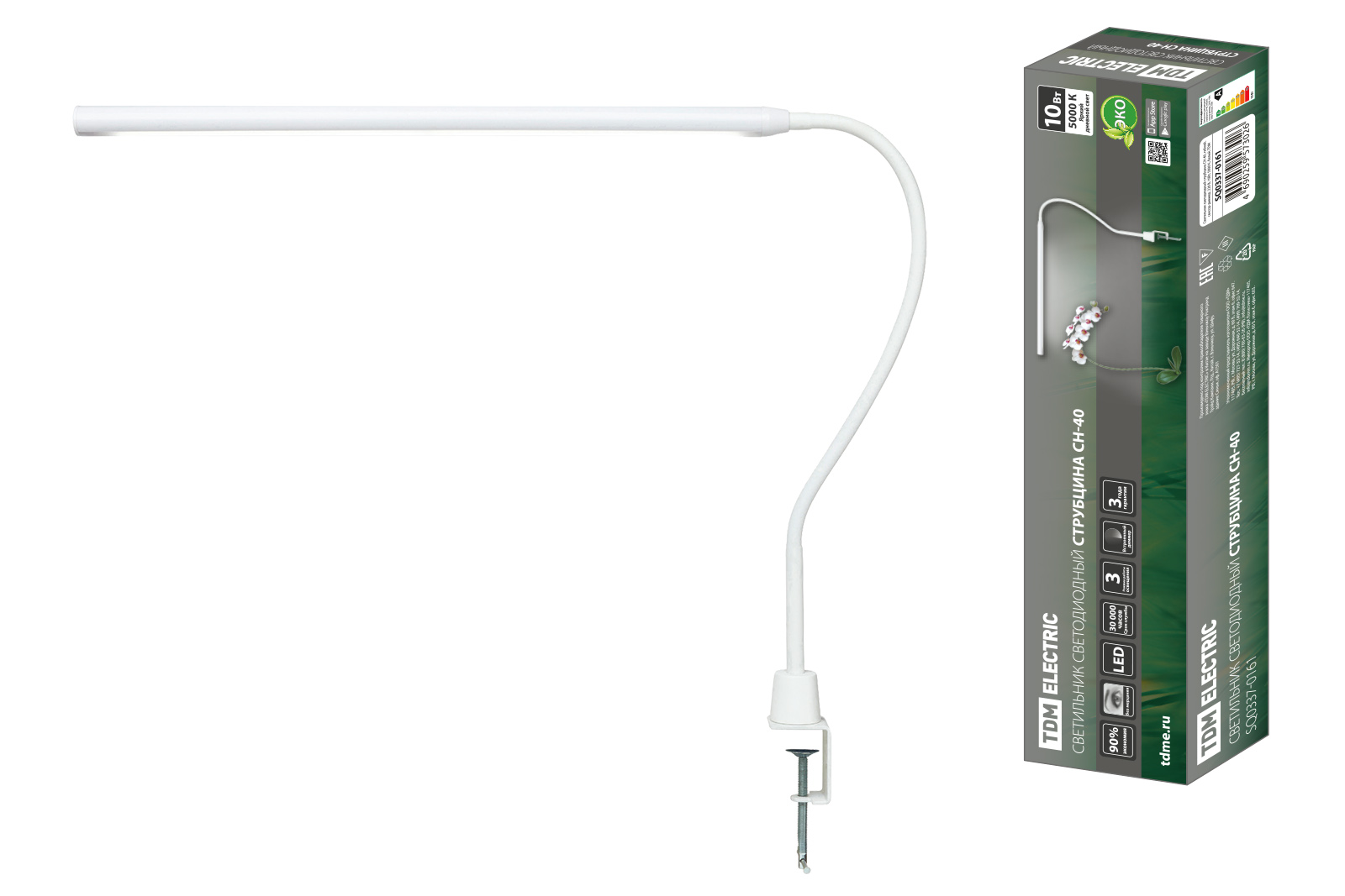 Lampa LED clemă СН-40, flexibilă, senzor-dimmer, 220 V, 10W, 5000K alb TDM(SQ0337-0161)
