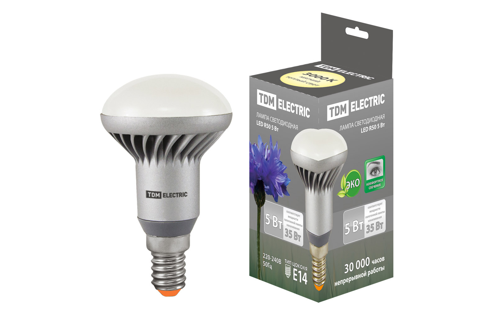 Лампа светодиодная R50-5 Вт-220 В -3000 К–E14 TDM(SQ0340-0057)