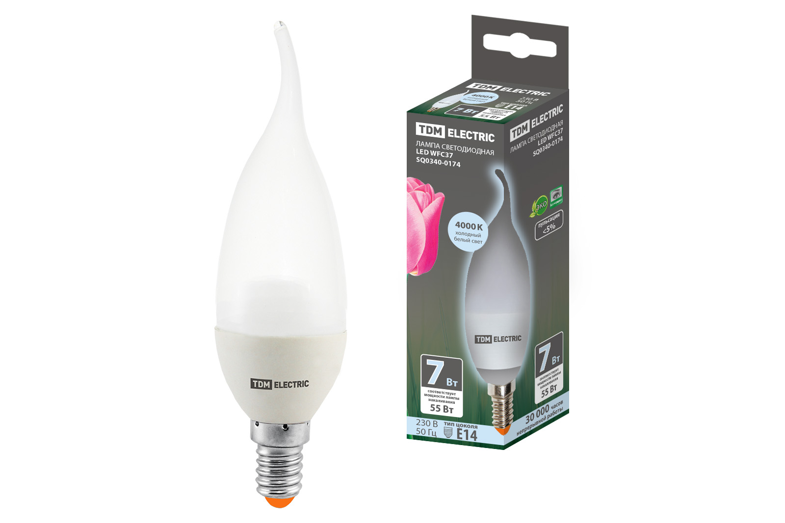 Lampa LED WFС37-7 W-230 V -4000 K–E14 (lumânare în vânt) TDM(SQ0340-0174)
