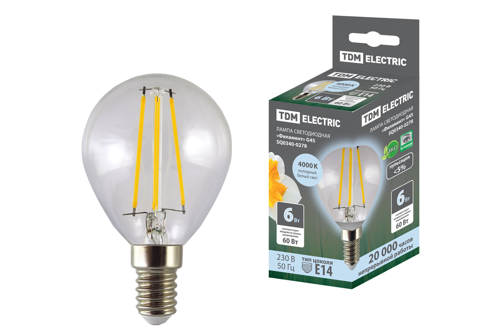 Lampă LED "Filament" G45-6 W-230 V-4000 K–E14 TDM