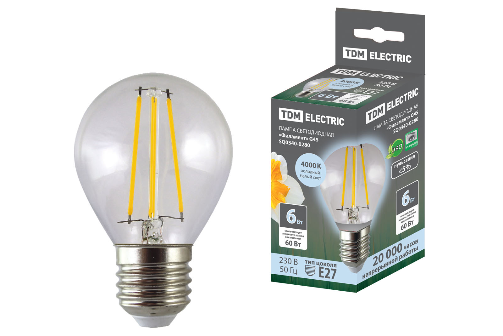 Lampă LED "Filament" G45-6 W-230 V-4000 K–E27 TDM