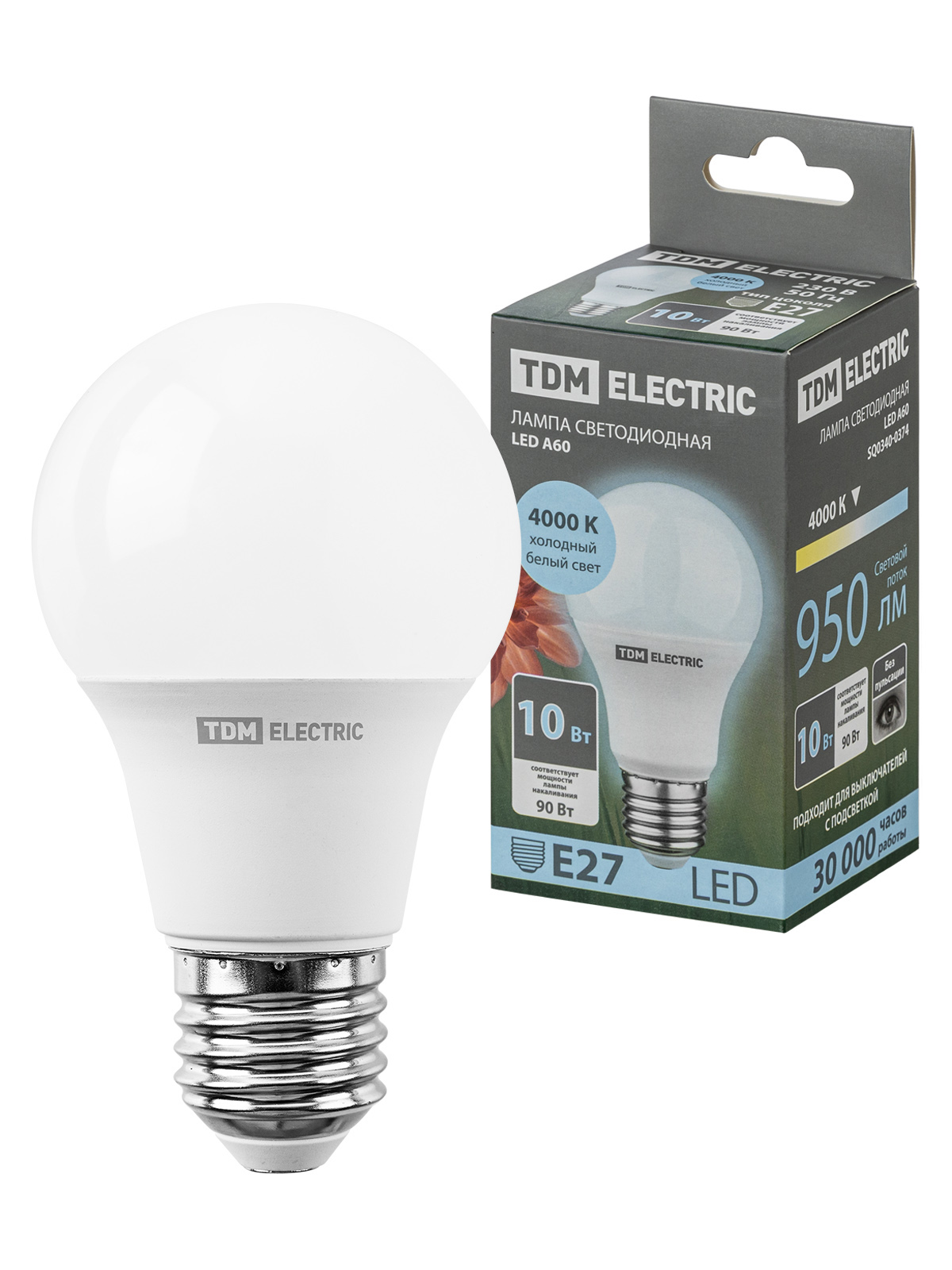 Lampa LED A60 10 W, 230 V, 4000 K, E27 TDM