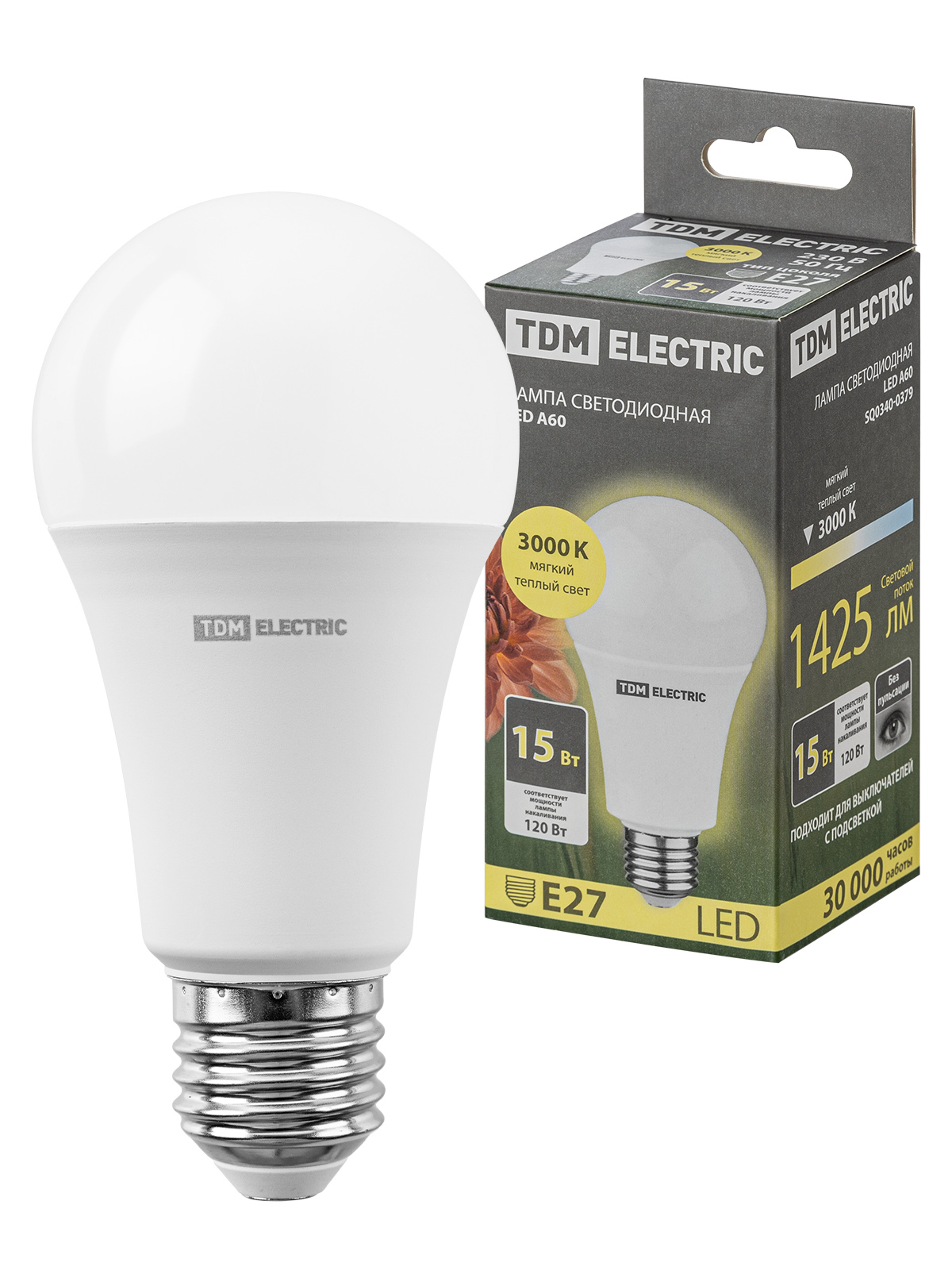 Lampa LED A60 15 W, 230 V, 3000 K, E27 TDM