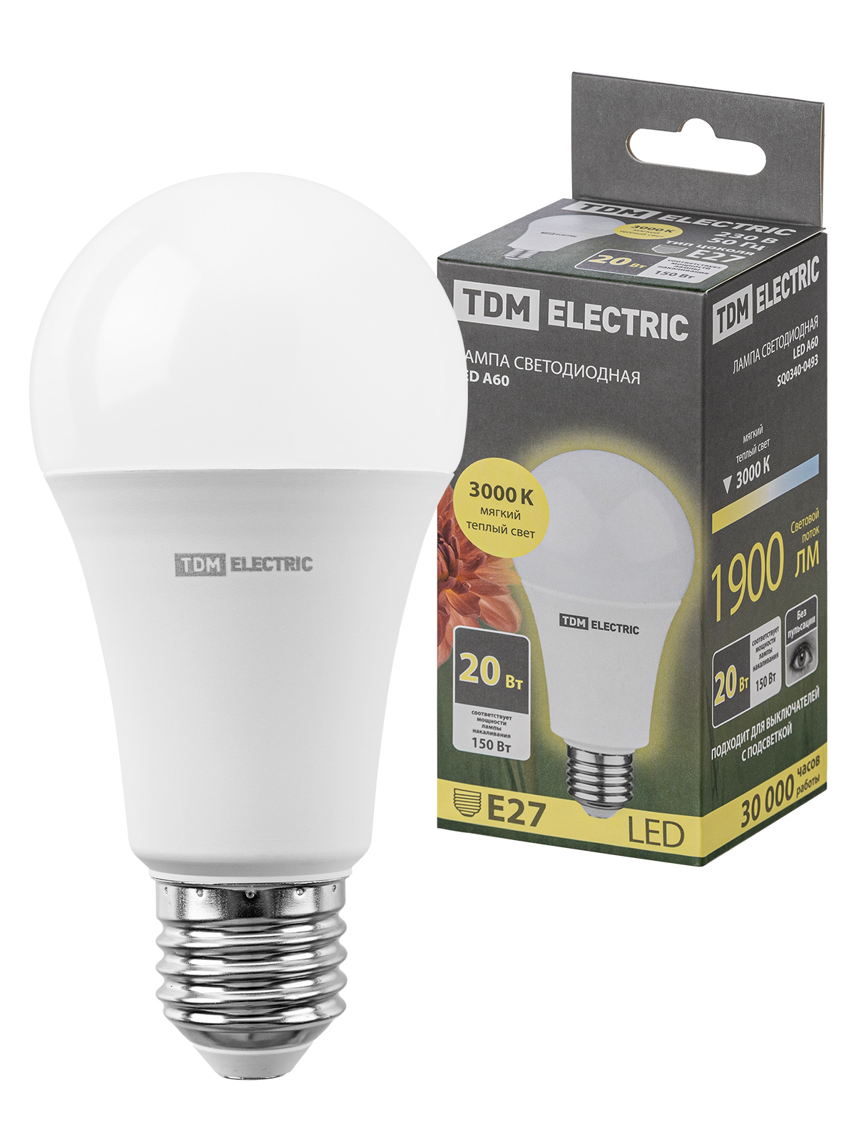 Lampa LED A60 20 W, 230 V, 3000 K, E27 TDM