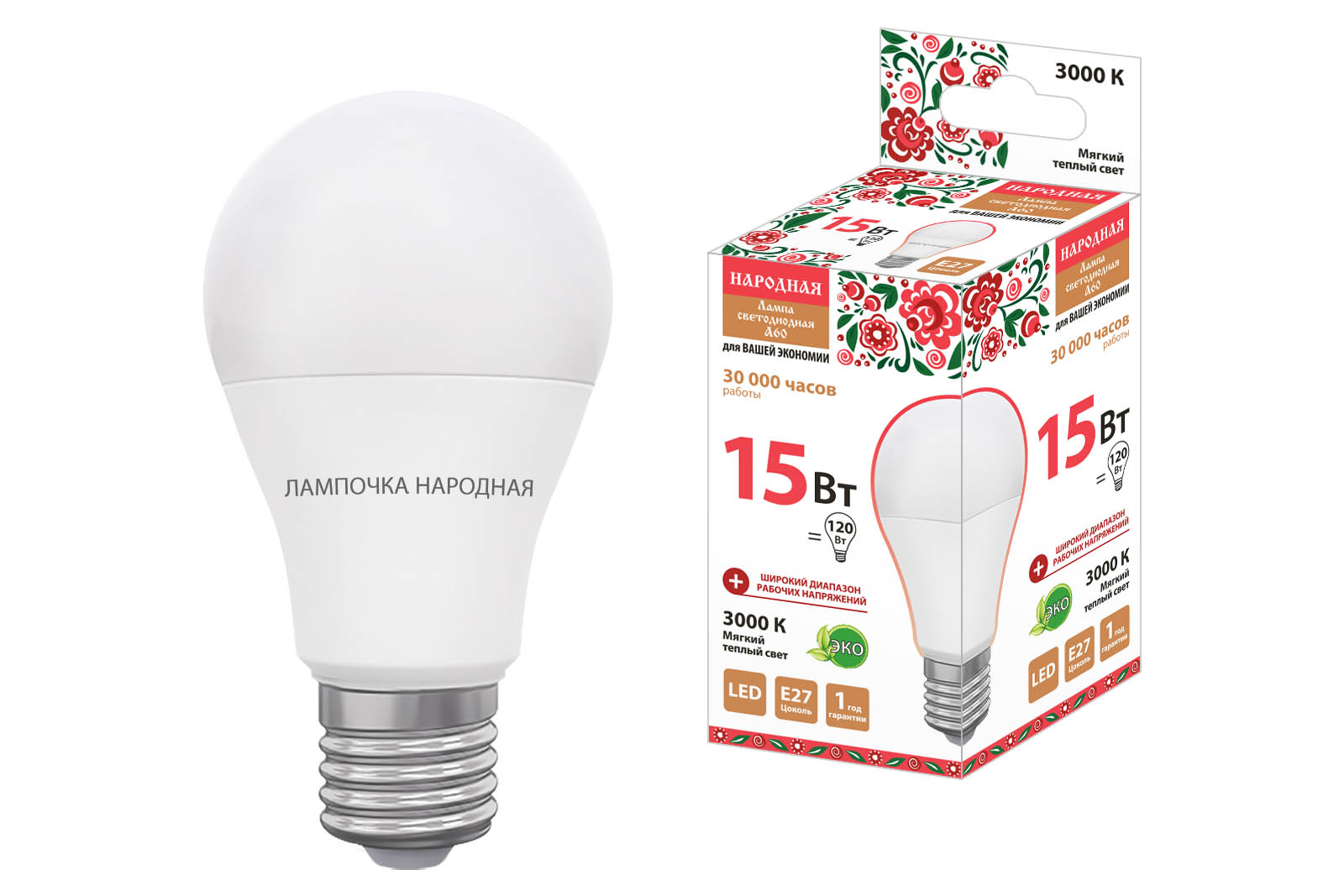 Lampă LED Народная NL-LED-A60 15 W-230 V-3000 K-E27 (60x112 mm)