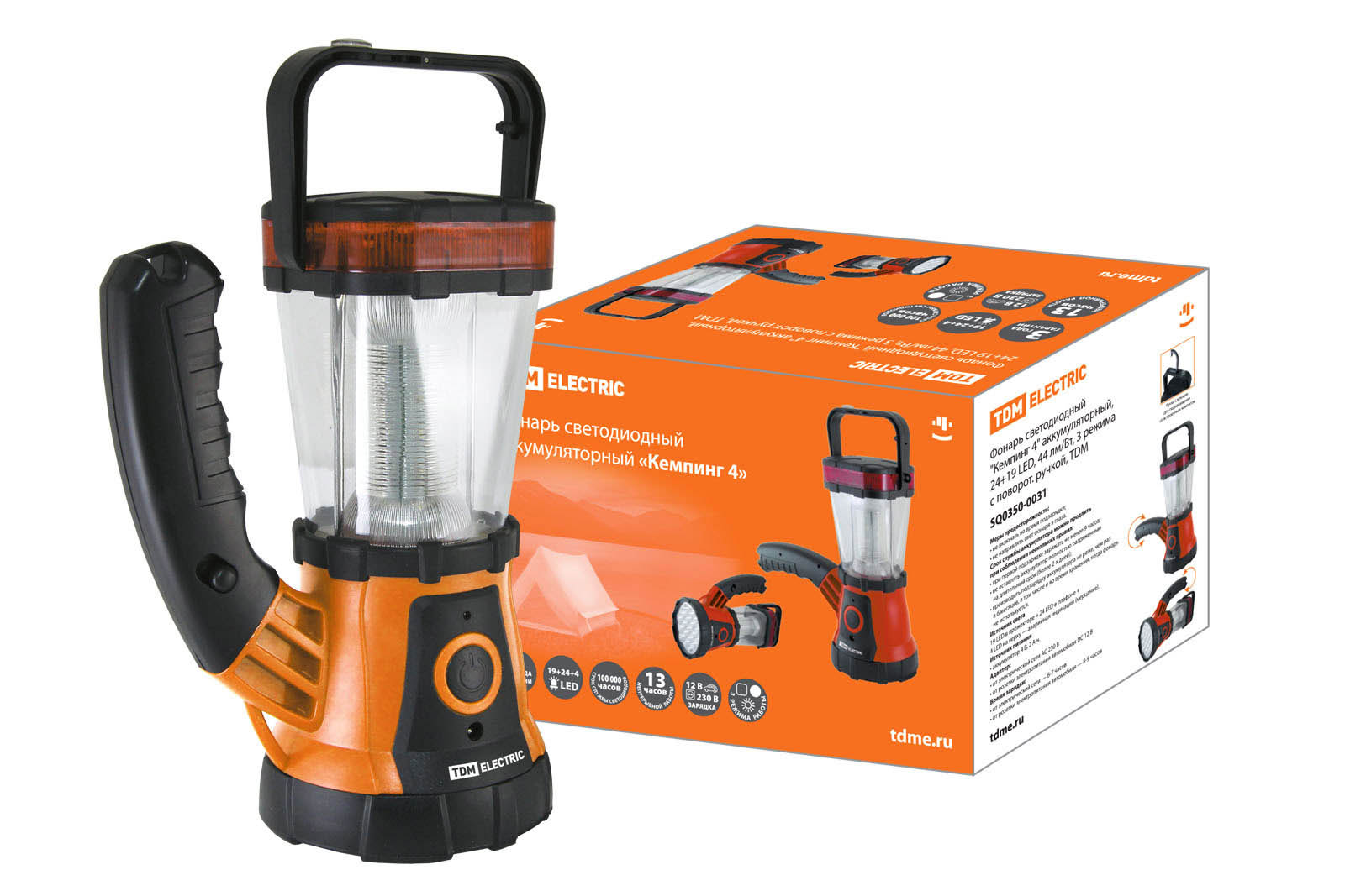 Lanternă LED "Camping 4" acum., 24+19 LED, 44 lm/W, 3 moduri cu mâner rotativ, TDM