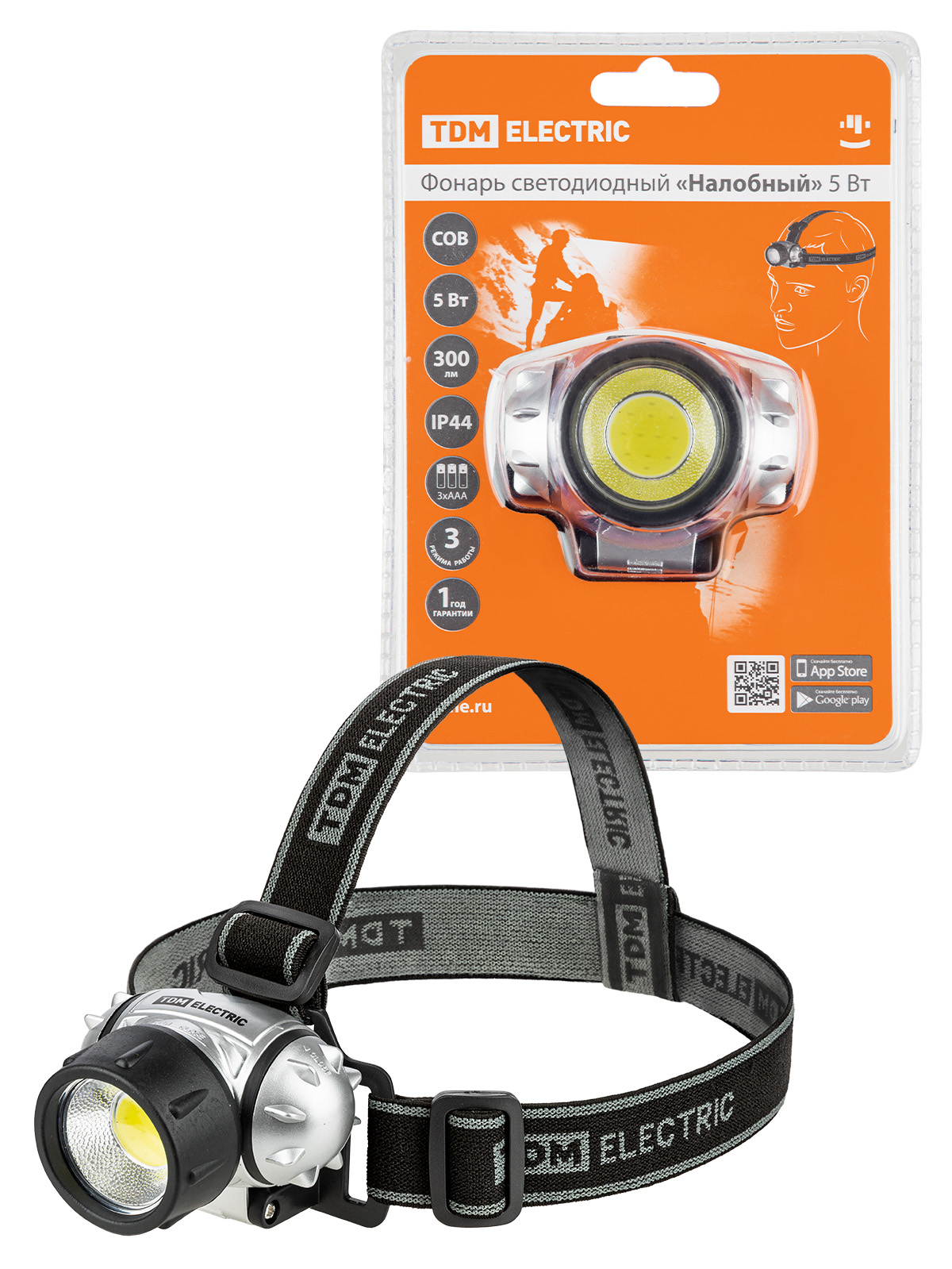 Lanternă LED "Pentru cap" 5 W COB, 300 lm, baterie 3*AAA TDM