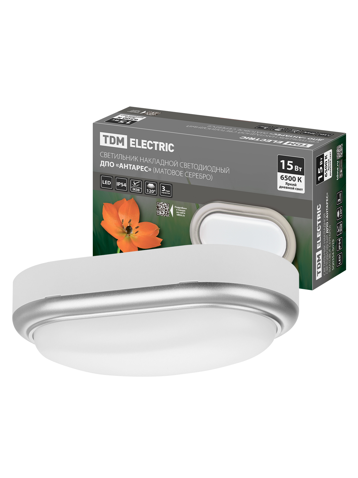 Lumină LED încorporabilă DPO "Antares" 15W 6500K oval 221*131*68 mm mat.argint IP54 TDM