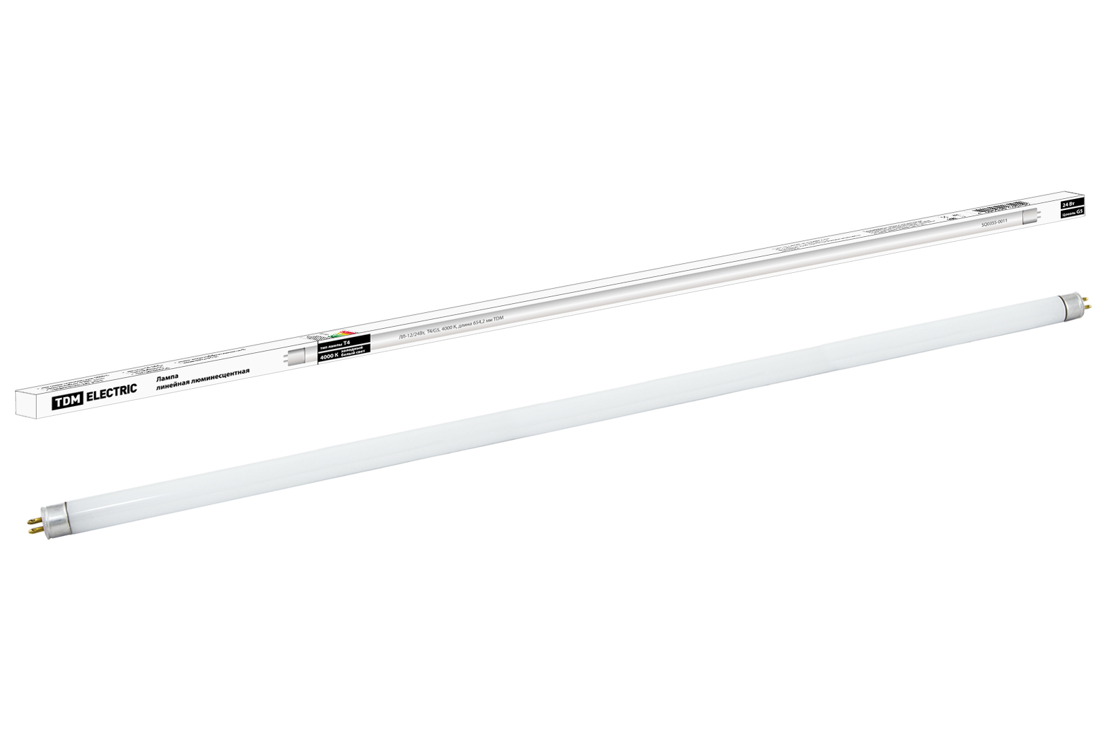 Лампа люминесцентная линейная двухцокольная ЛЛ-12/24Вт, T4/G5, 4000 К, длина 654,2мм(SQ0355-0011)