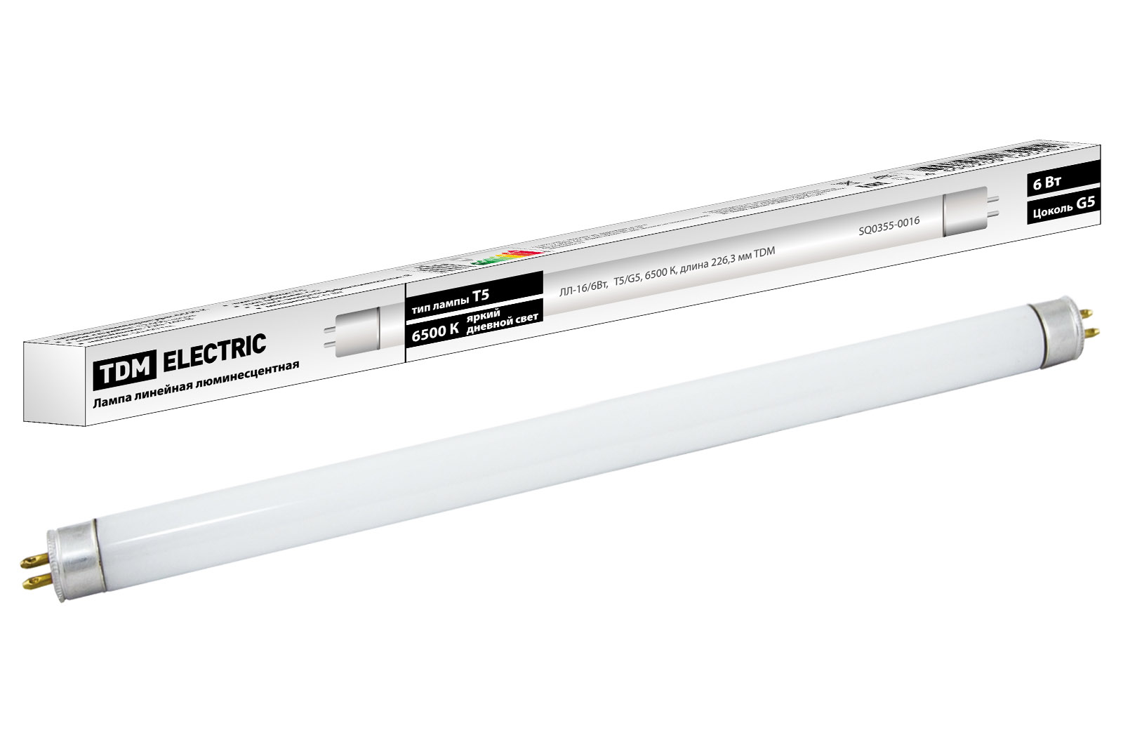 Lampa fluorescentă liniară cu două socluri LL-16/6 W, T5/G5, 6500 K, lungime 226,3mm TDM