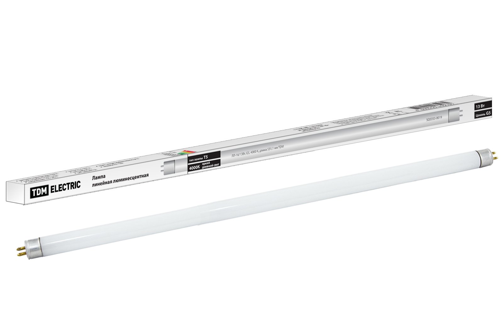 Lampa fluorescentă liniară cu două socluri LL-16/13W, T5/G5, 4000 K, lungime 531,14 mm TDM
