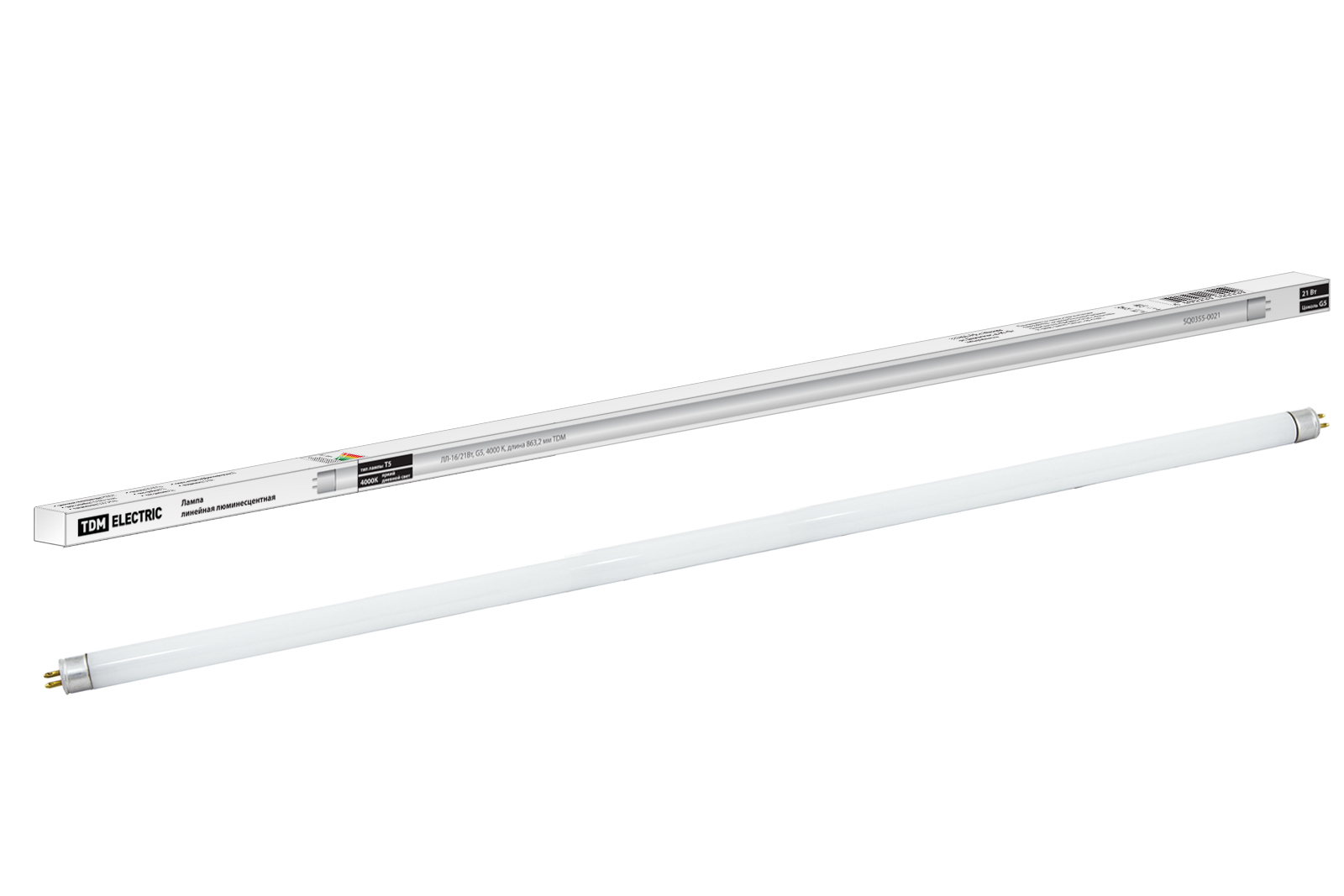 Lampa fluorescentă liniară cu două socluri LL-16/21W, T5/G5, 4000 K, lungime 863,2 mm TDM