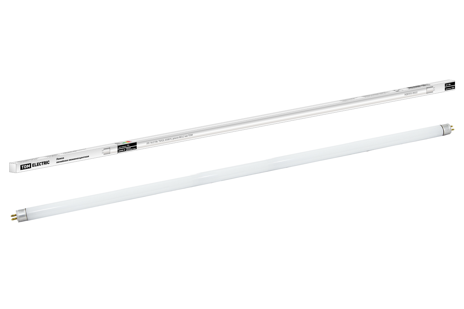 Лампа люминесцентная линейная двухцокольная ЛЛ-16/21Вт, T5/G5, 6500 К, длина 863,2мм(SQ0355-0022)