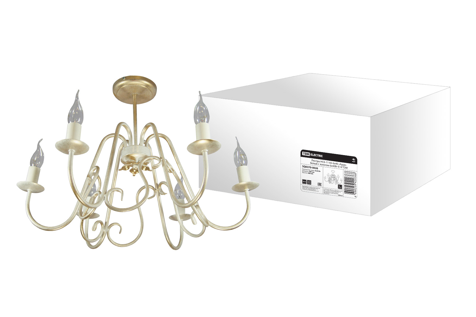 Lustru NSB-11-02-6x40 „Aura” alb cu aur 6x40W E14 TDM(SQ0370-0026)