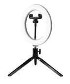 Lampa inelară LED 26 cm, 12 W, 2700-6400 K, suport de perete, reglabilă, USB, TDM