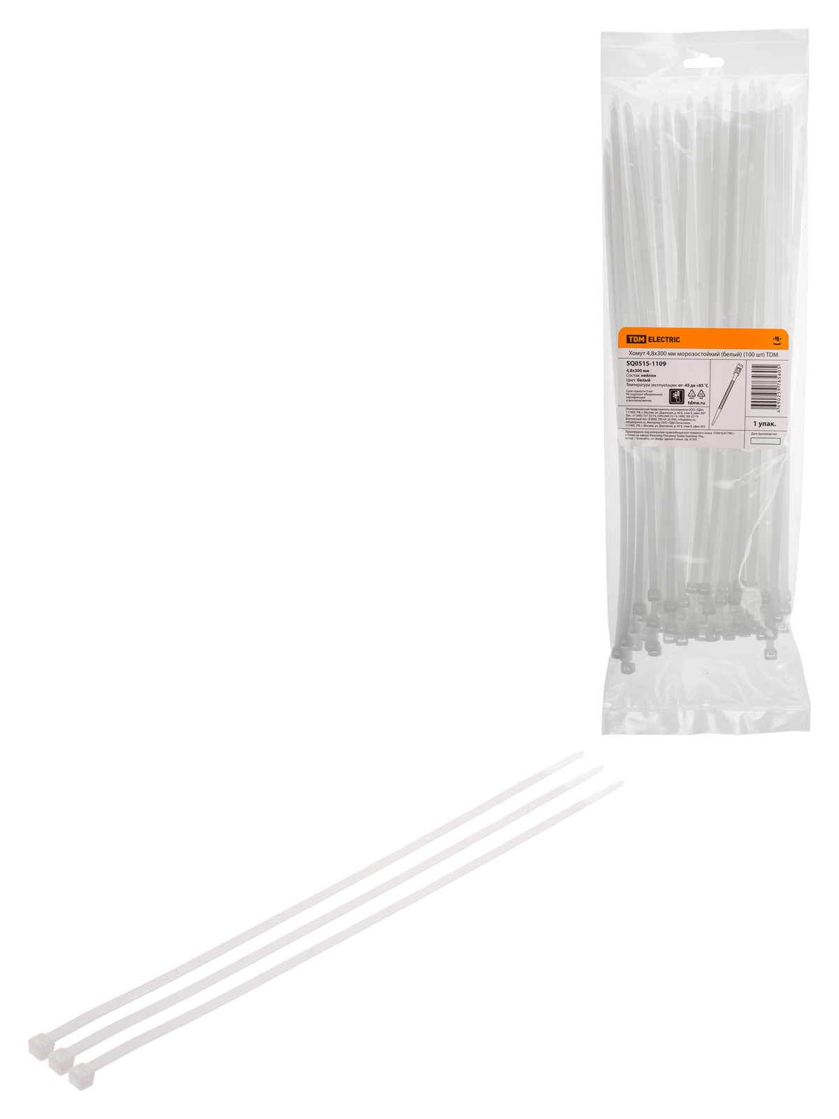 Clemă 4,8x300 mm rezistentă la îngheț (alb) (100 bucăți) TDM