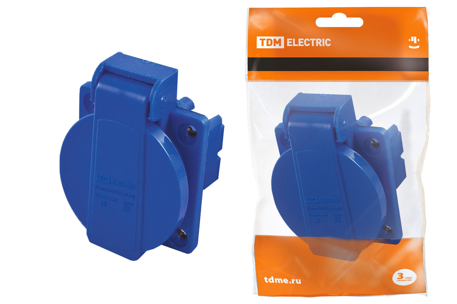 Розетка панельная РП10-3 скрытая с крышкой IP44 16А 2Р+РЕ 220В TDM(SQ0606-0001)