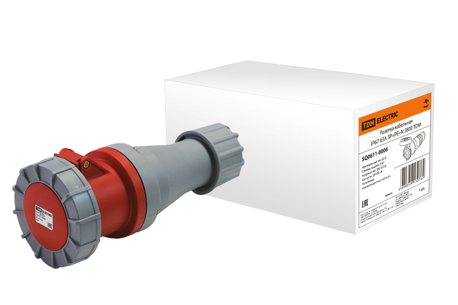 Розетка кабельна IP67 63А 3Р+РЕ+N 380В TDM