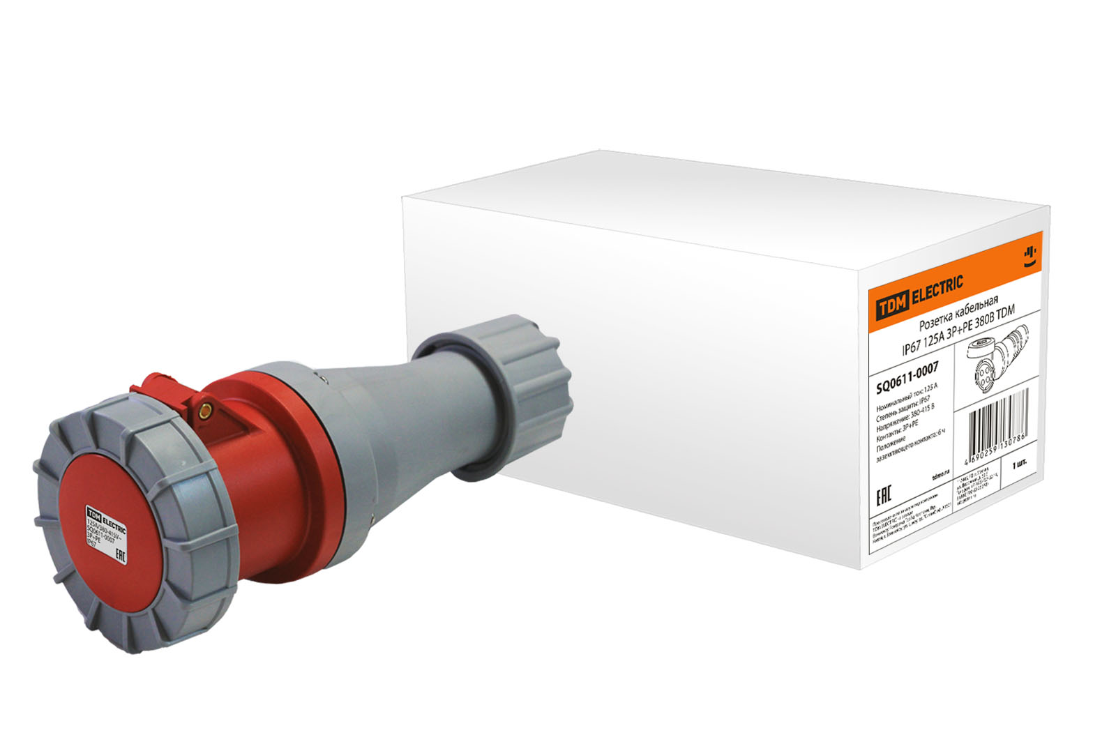 Розетка кабельная IP67 125А 3Р+РЕ 380В TDM(SQ0611-0007)