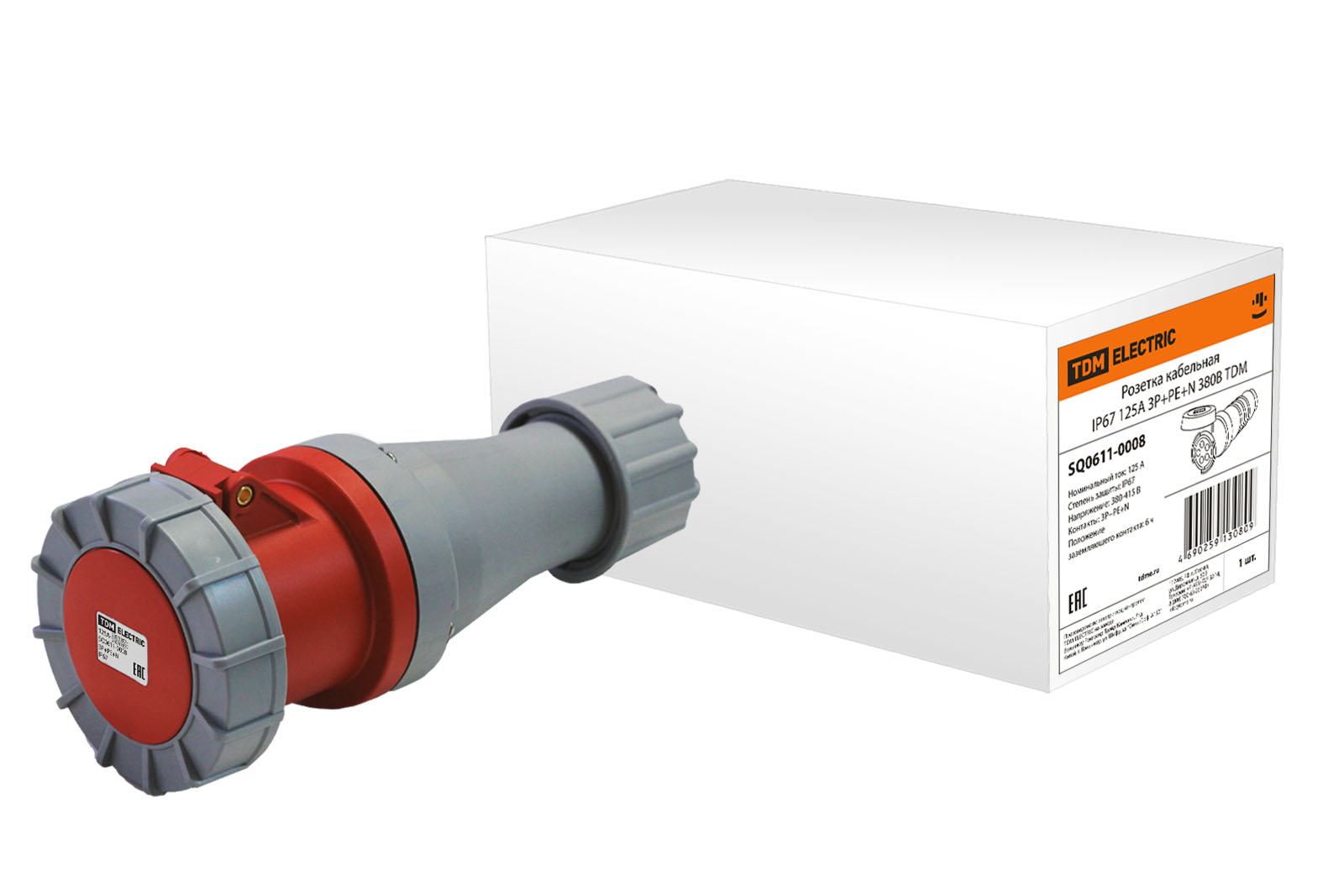 Розетка кабельна IP67 125А 3Р+РЕ+N 380В TDM