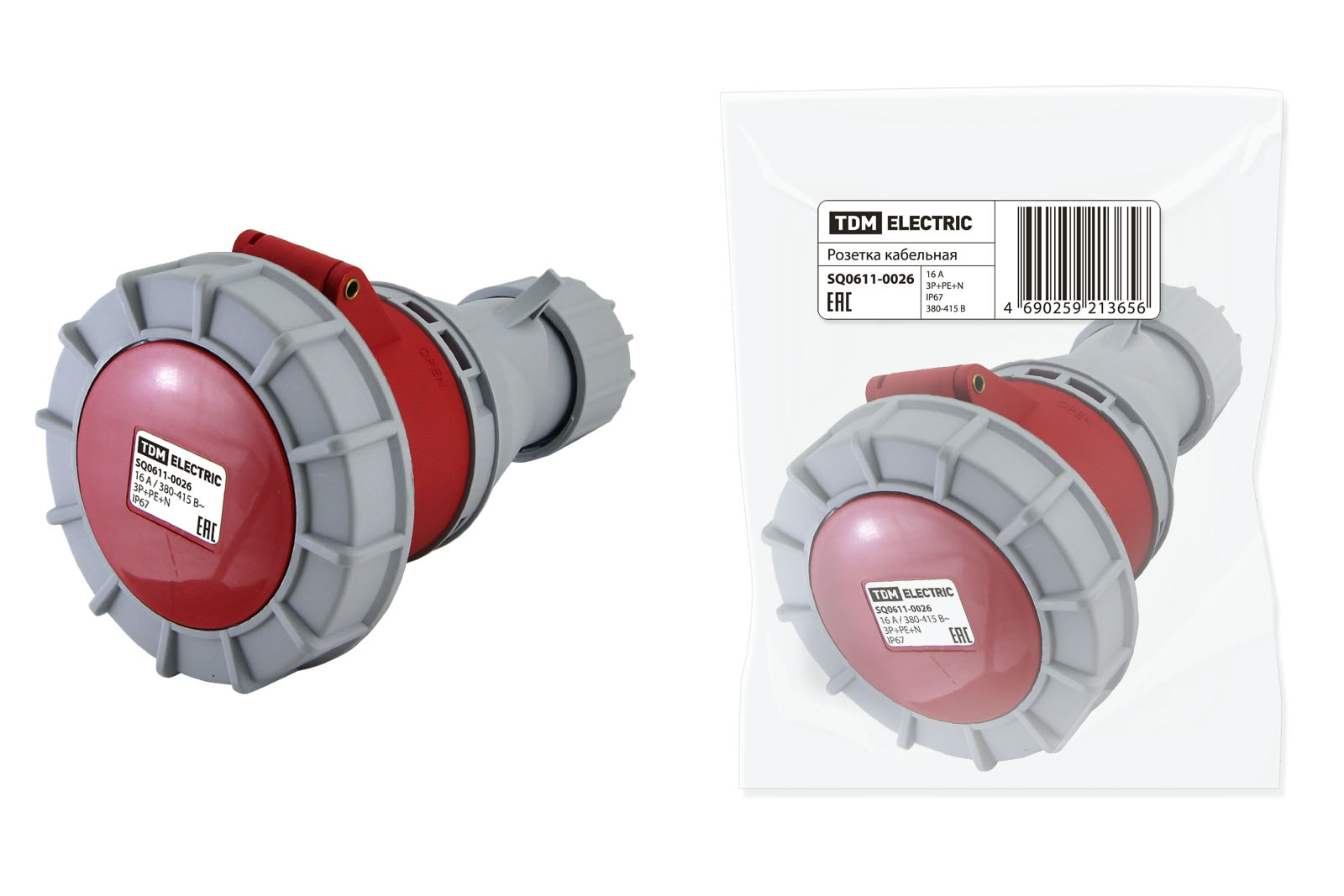 Розетка кабельна IP67 16А 3Р+РЕ+N 380В TDM