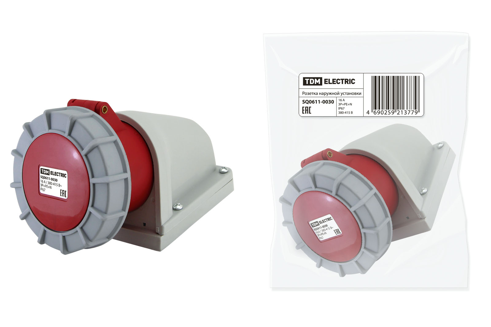 Розетка наружной установки IP67 16А 3Р+РЕ+N 380В TDM(SQ0611-0030)