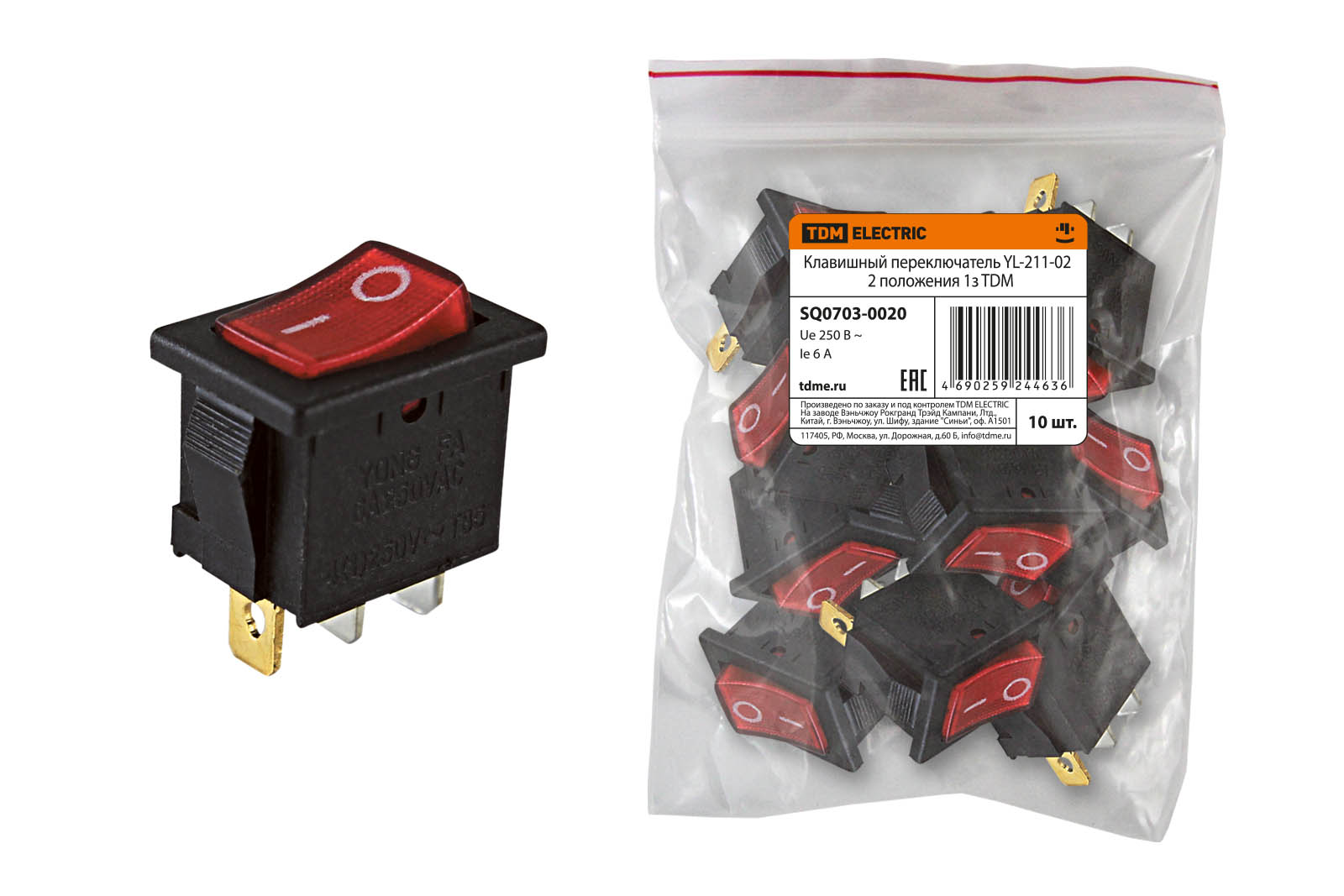 Comutator cu buton YL-211-02 carcasă neagră buton roșu 2 poziții 1z TDM