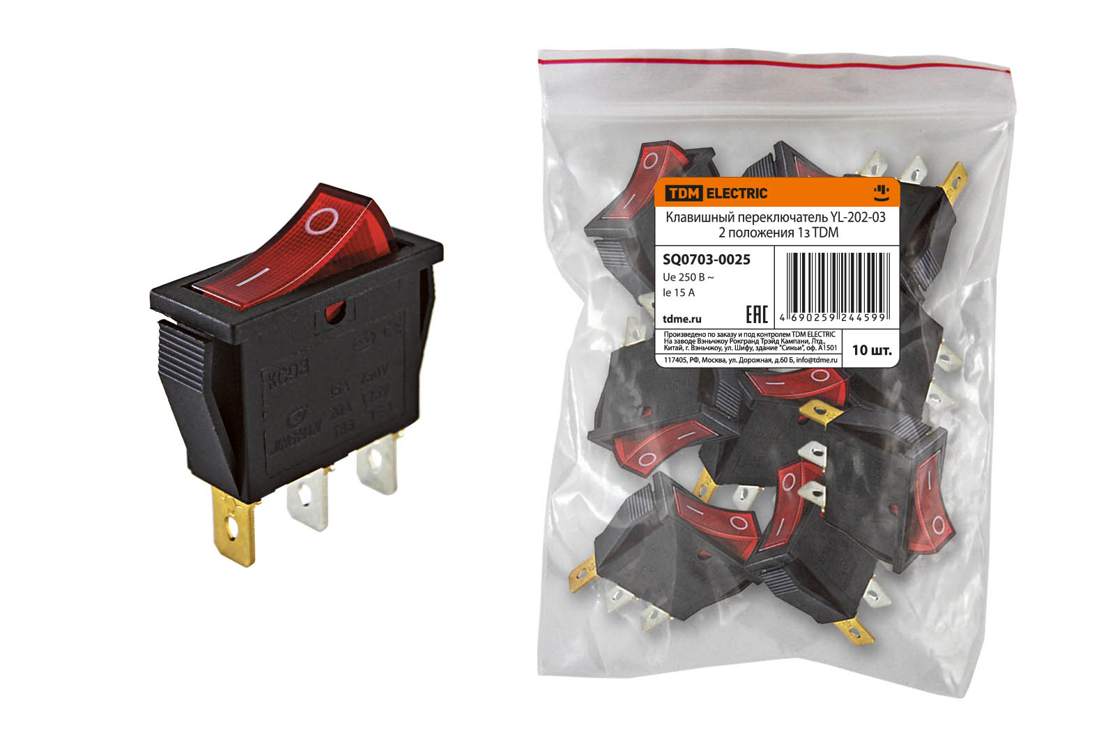 Comutator cu buton YL-202-03 carcasă neagră buton roșu 2 poziții 1z TDM